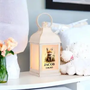 Personalised Baby Lamp Lantern Night Light With Woodland Fox LP-28 - Picture 1 of 3