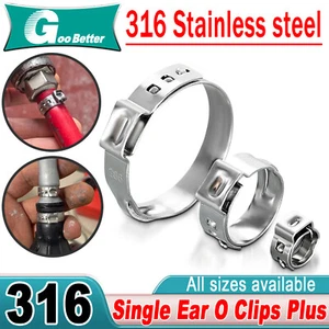 All sizes Single Ear Plus O Clips 316 Stainless Steel Air Water Pipe Hose Clamps - Picture 1 of 23