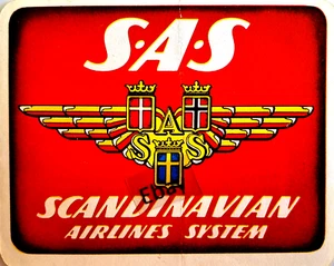 SAS Gepäcketikett Original 1940er-50er Jahre 3 3/4 Zoll x 3 Zoll Weizenetikett - Bild 1 von 2