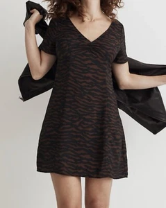 MADEWELL V-Ausschnitt Minikleid Abstrakt Animal Print True Black GR 00 Neu mit Etikett - Bild 1 von 11