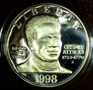 COMMEMMORATIVE SET - 1998 Crispus Attucks - MS and PROOF w/ display case - Picture 1 of 4