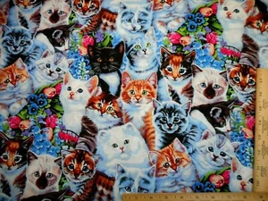 Cat Fabric By The Yard Packed Kittens Kitty Cats Premium Quilting Cotton - Picture 1 of 2