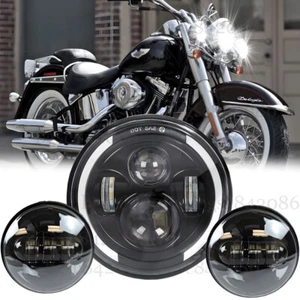 7" LED Headlight + 4.5" Passing Lights For Harley-Davidson Softail Deluxe FLSTN - Picture 1 of 9