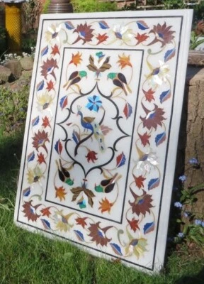30" x 22" white marble Corner Table Top Stones Inlay Home Decor bird wall panel - Image 1 of 4