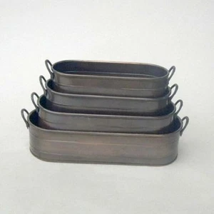 METAL PLANTER SET/4 ~ OVAL METAL PLANTER ~ WINDOW PLANTER - Picture 1 of 1