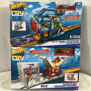 LOT OF 2 Hot Wheels City Vehicle Playsets: Turbo Jet Car Wash and Blaze Blast - Picture 1 of 9