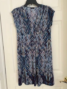 Esprit Collection V neck dress size M cap sleeve blue purple and white COMFY - Picture 1 of 7