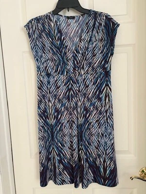 Esprit Collection V neck dress size M cap sleeve blue purple and white COMFY - Image 1 of 4