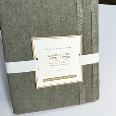POTTERY BARN TEEN WASHED RAPIDS TWIN/XL DUVET COVER ~ LODEN GREEN - Image 1 of 4
