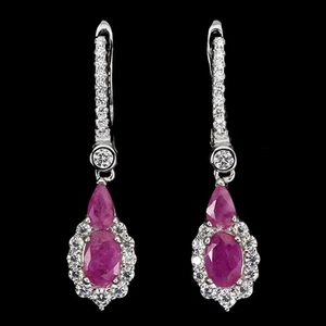 Summer 925 Silver Earrings Oval Ruby 6x4mm Natural Gemstone Jewelry - Picture 1 of 13
