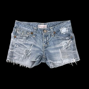 Big Star Shorts Women 27 Blue Liv Denim Jean Distressed Ripped Low Rise Cut Off - Picture 1 of 18
