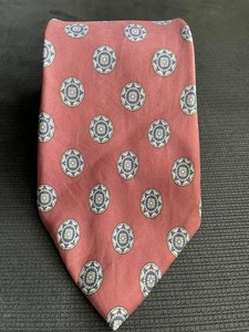 Mario Valentino klassische burgunderrote Krawatte mit blau-weißem Medaillon-Druck - Bild 1 von 2