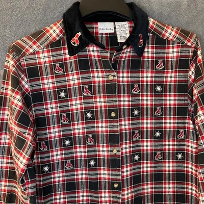 Bobbie Brooks женщин M клетку рубашка коньки снежинки бархат воротник на пуговицах - Изображение 1 из 4