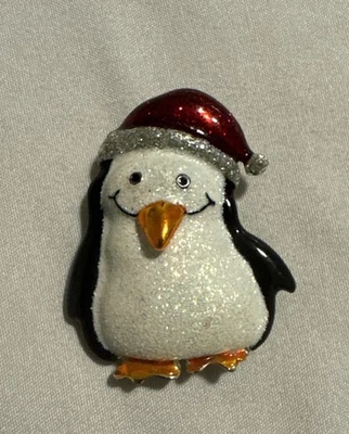 Broche prendedor Danecraft Jolly Penguin Navidad vacaciones Santa sombrero brillante de colección 1,5" Foto 1 de 2