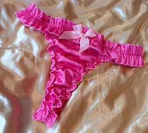 Sexy Erotic Hot Pink Satin G String Thong Panties CD TV Sissy Knickers M 10-12 - Picture 1 of 8
