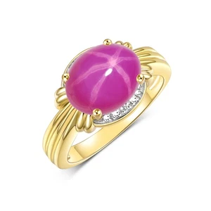 ANELLO RYLOS ORO GIALLO 14K STELLA RUBINO E DIAMANTE 12X10MM PIETRA PREZIOSA OVALE MISURA 5-13 - Foto 1 di 6