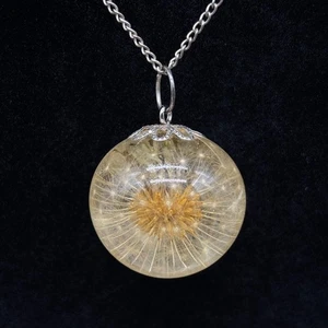 Collar Orbe Resina Diente de León Real Cabeza Semilla Colgante Naturaleza Boho Esfera Joyería - Imagen 1 de 7