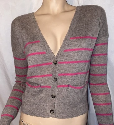 American Eagle Outfitters Sz Med Tan Pink Striped Wool Blend Cardigan Y2K - Image 1 of 4