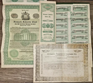 Lot of 3 vtg Newark Athletic Club mortgage bond certificates, 1942 & stock copy - Picture 1 of 18
