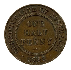 1938 COMMONWEALTH OF AUSTRALIA ONE HALF PENNY COIN | KING GEORGE VI | *HIGGS - Picture 1 of 2