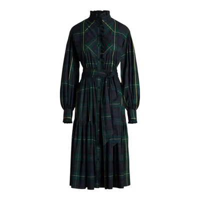 Lauren Ralph Lauren Plaid Dress Long Sleeve Belted Shirt Size 14 Dress Western ￼ - Image 1 of 4