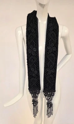 GOTHIC VICTORIAN 19TH C VELVET & LACE TAILS W ORNATE JET BEAD BOTTOM - Image 1 of 4