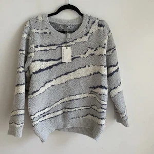 Maglione pullover girocollo Barefoot Dreams Ocean Zebra nuovo con etichette grande animale accogliente - Foto 1 di 10
