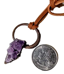 "Collar amatista africana áspero con cadena de cuero de cobre ajustable 16""" - Imagen 1 de 7