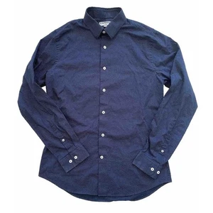 Camisa de vestir ajustada Express para hombre con botones azul blanco patrón de puntos talla M - Imagen 1 de 4