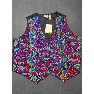 Christmas Ornament Print Vest Women's 22W Button Front Lined New 90s VTG - Image 1 of 4