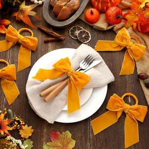Servilleteros Anillos Terciopelo Otoño Acción de Gracias Navidad Pajarita Servilletero Soporte 4 x - Imagen 1 de 6