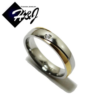 Anillo banda circonita cúbica helada chapado en plata/oro de 5 mm de acero inoxidable para hombres y mujeres Foto 1 de 4