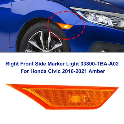 Right Front Side Marker Light 33800-TBA-A02 For Honda Civic 2016-2021 Amber F8 G Foto 1 de 4