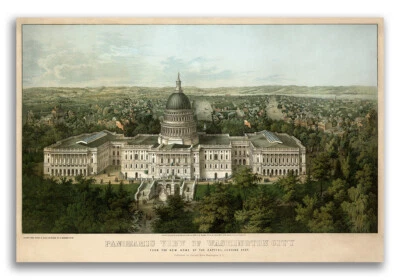Винтажная старая панорамная карта города 1857 Вашингтон округ Колумбия - 20x30 - Изображение 1 из 4