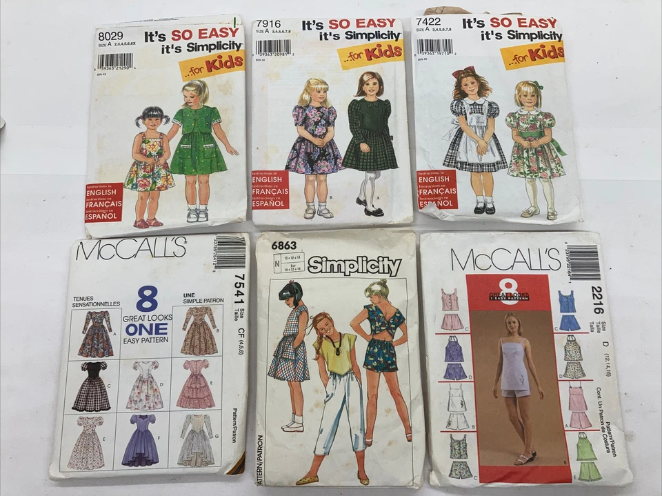 Vintage Childrens Patterns Lot Of 6 80s & 90s Mixed Brands & Sizes 2-16 C10K - Image 1 of 4