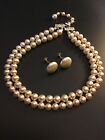 Japan Signed Vintage  Faux Pearls  Rhinestones Necklace Choker And Earrings Set