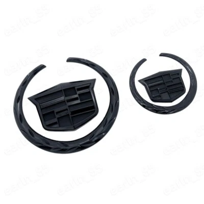 Black Cadillac Logo Front Grille Rear Trunk Lid Emblem Kit for XTS CTS Escalade - Image 1 of 4
