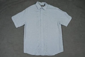 Cubavera Shirt Mens Large Blue Button Up Embroidered Casual Linen Short Sleeve - Picture 1 of 10