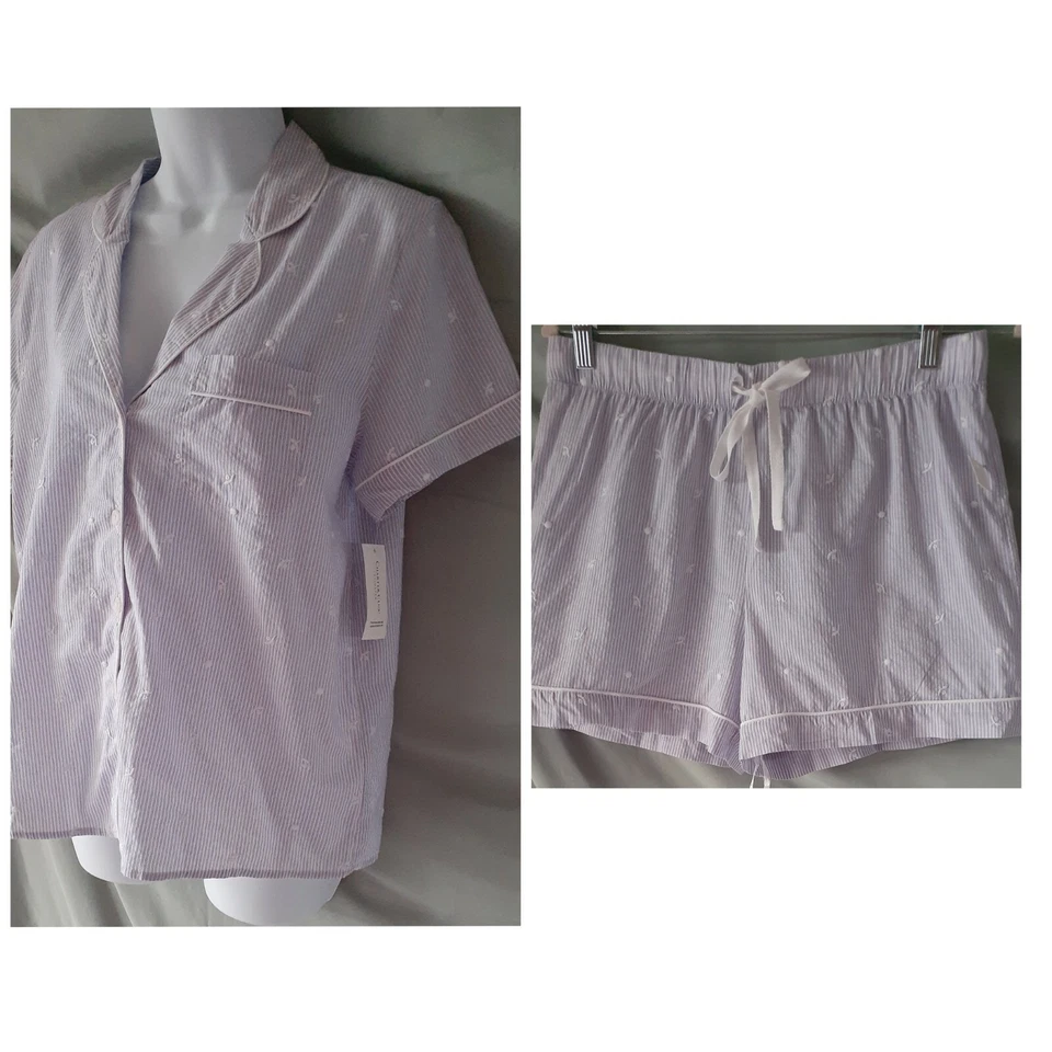 Conjunto de Pijama Charter Club Púrpura Blanco Manga Corta Pantalones Cortos Pequeño 40" BUSTO Foto 1 de 4