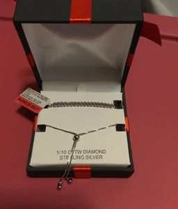 NEU 1/10 CT. T.W. Echt Diamant Sterling Silber Bolo Armband mit Geschenkbox - Bild 1 von 5