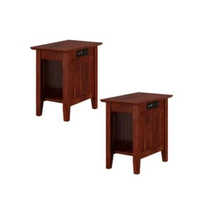 AFI 22" Side Table w/ USB Device Charger Solid Hardwood Walnut Brown (Set of 2) - Picture 1 of 7
