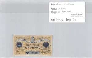 Banknote France - Chamber of Commerce - St Etienne - 1 Franc - 20.8.1914 - Picture 1 of 2