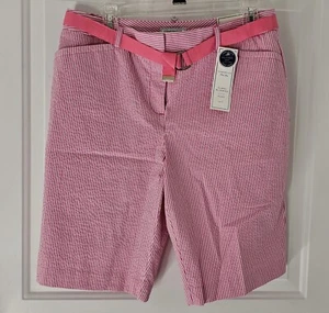 Charter Club Pant Shop Pink White Seersucker Striped Classic Fit Shorts Size 8 - Picture 1 of 4