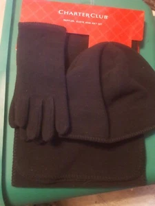 Charter Club Scarf/Muffler Gloves, and Hat Set, NWT black - Picture 1 of 3