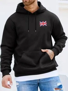 British Flag Print Hoodie Classic Hooded Mens Pullover Casual Union Jack Jumper - Picture 1 of 3
