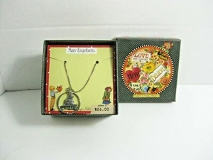 MARY ENGELBREIT STERLING SILVER NECKLACE COUPLE ON BENCH MAN HAS ARM AROUND GIR - Picture 1 of 2