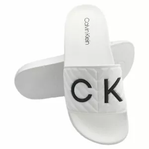 MSRP $69.99 NWT CALVIN KLEIN ANDERS WOMEN WHITE SLIP ON SLIDES SANDALS SIZE 5 10 - Picture 1 of 4