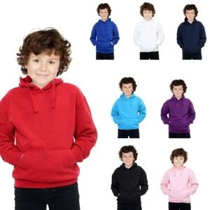 Kids Girls Boys Plain Hooded Jumper Fleece Pullover Hoodie Unisex Sweatshirt - Picture 1 of 28