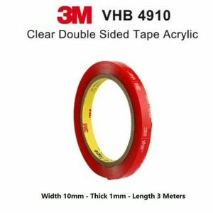 3M VHB 4910 Clear Double Side Self Adhesive Sticky Mounting Tape 10mm x 3 Meters - Picture 1 of 7