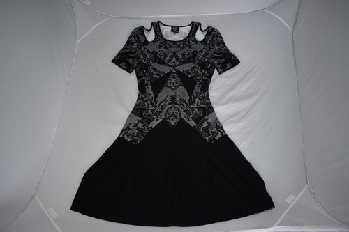 Abito aderente Alexander McQueen MCQ nero grigio taglio spalle S S donna M UK10 US6